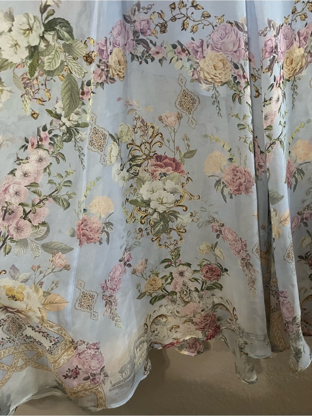 CAMILLA Tiled In Time Waisted Wide Leg Pants 100% Silk Floral Blue Medium - Picture 6 of 14